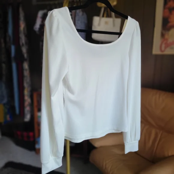 SHEIN White Puff Sleeve Long Sleeve Top Blouse, Size Medium - Picture 9 of 10